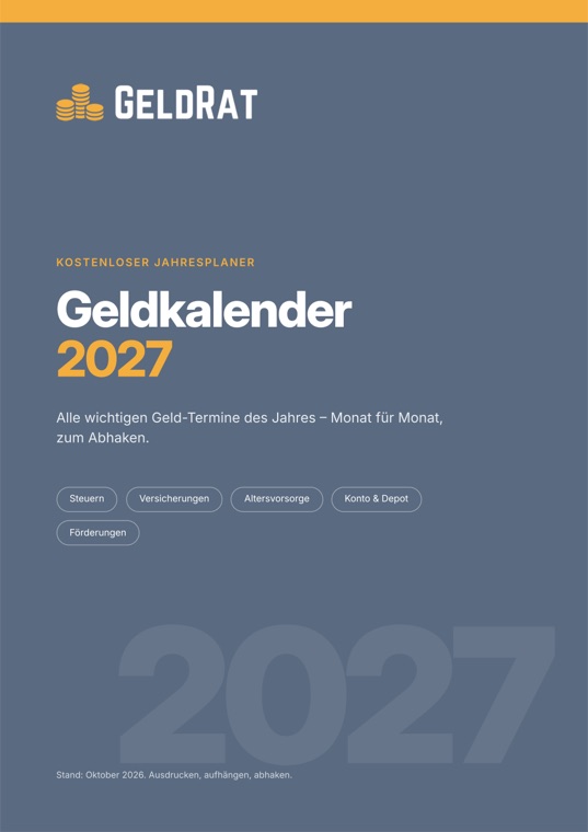Titelseite des Geld-Kalenders 2027 von GeldRat